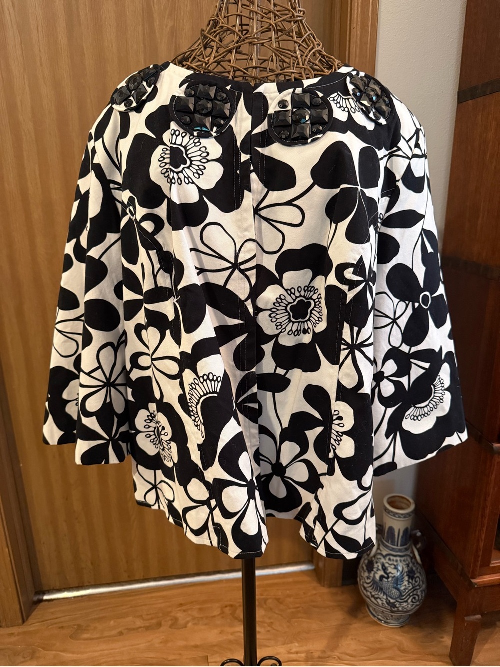 Scott Taylor Black White Floral Mod Swing Jacket Collar Jewel Embellished 3X